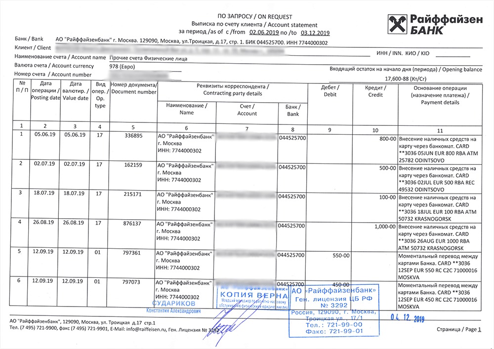 пример объемной банковской выписки 2 страница